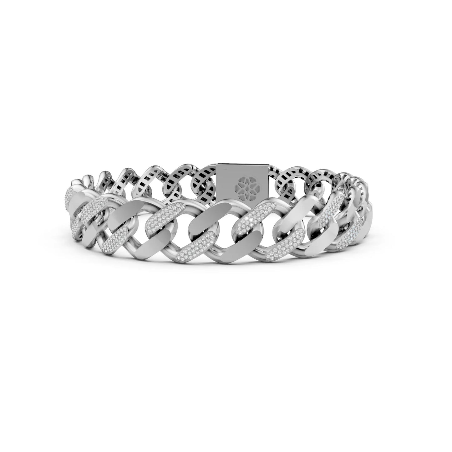 Men's Diamond-Accent Cuban Link Bracelet White Gold