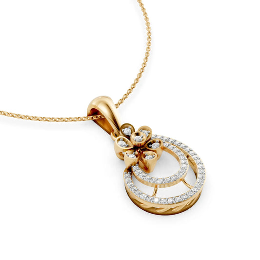 Twin Halo Floral Pendant Yellow Gold
