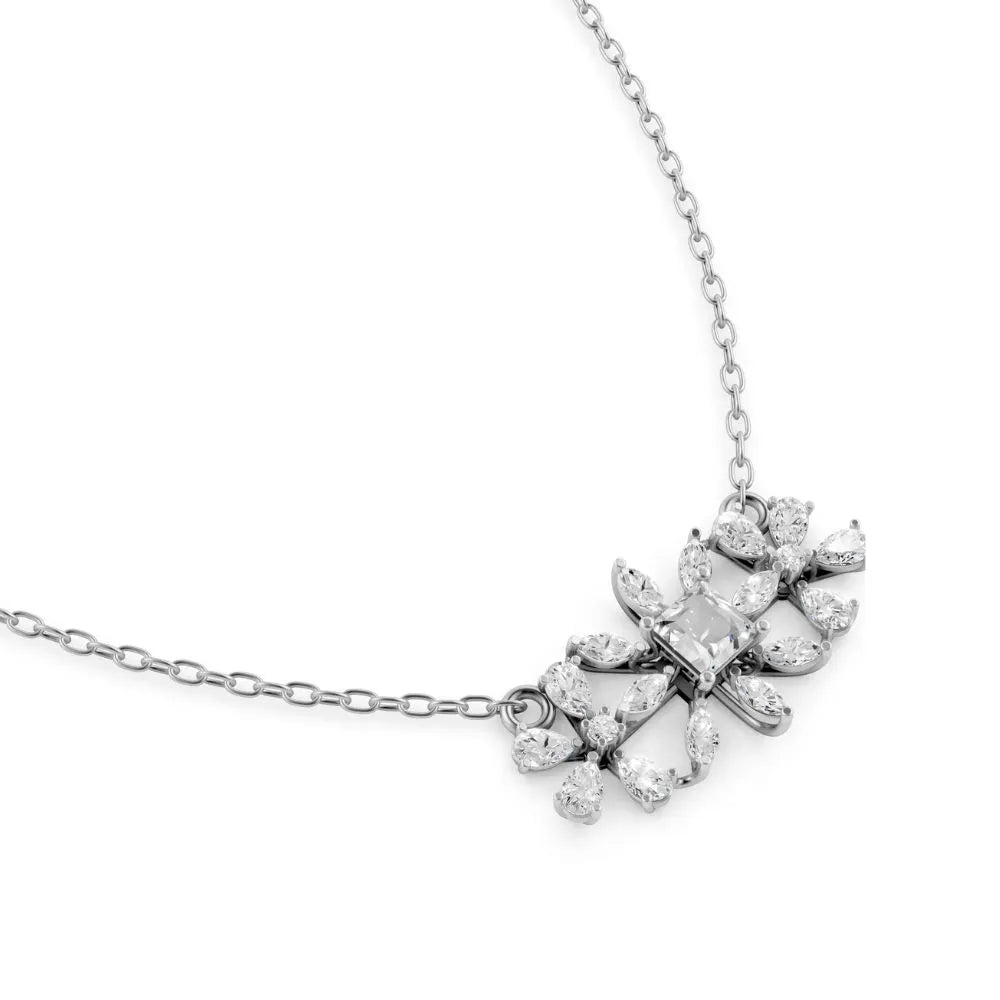 Floral Cluster Lab Diamond Necklace White Gold