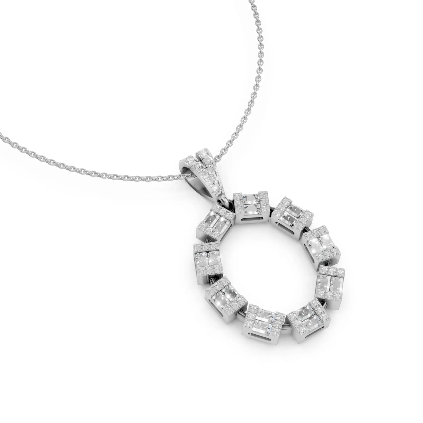 Princess Cut Circle Pendant White Gold