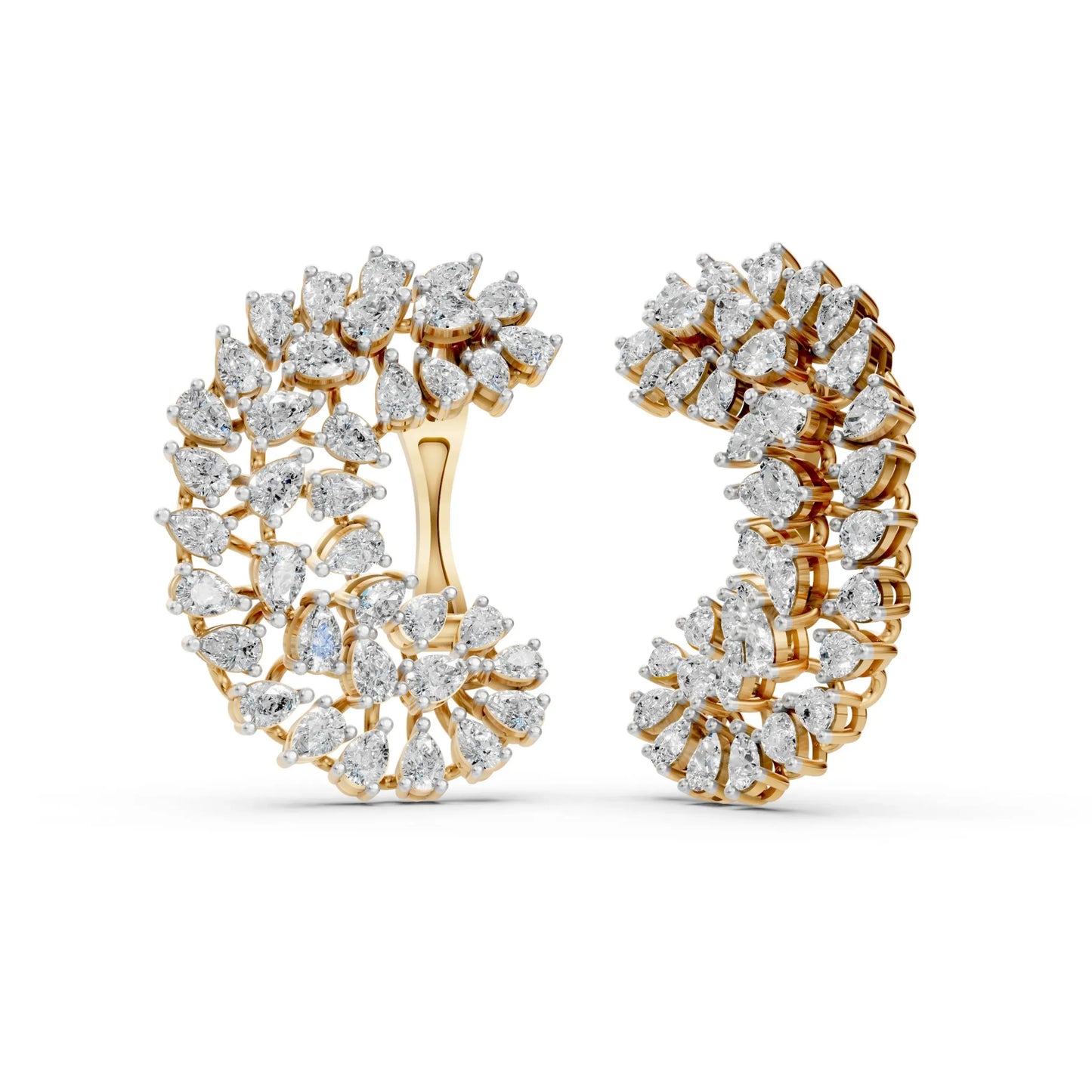 Double Row Diamond Hoop Earrings Yellow Gold