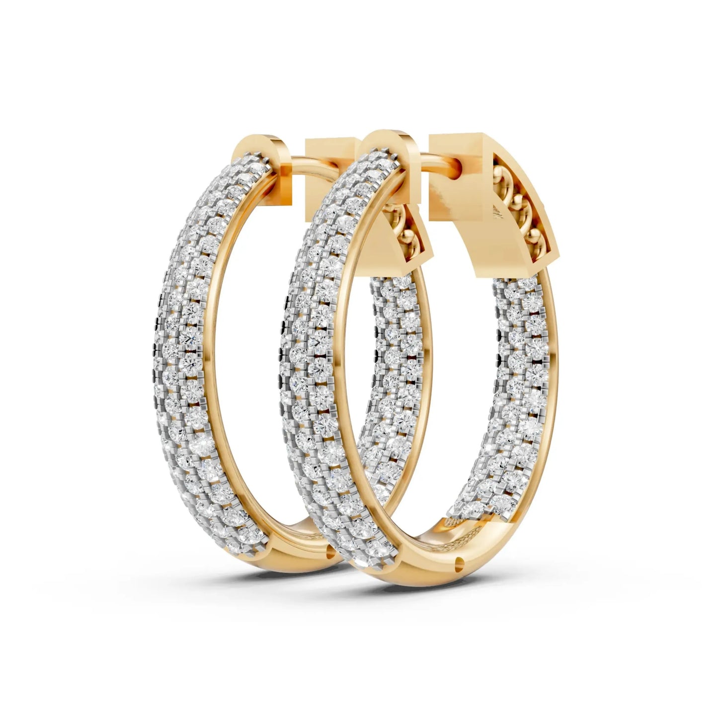Double Hoop Diamond Earrings Yellow Gold