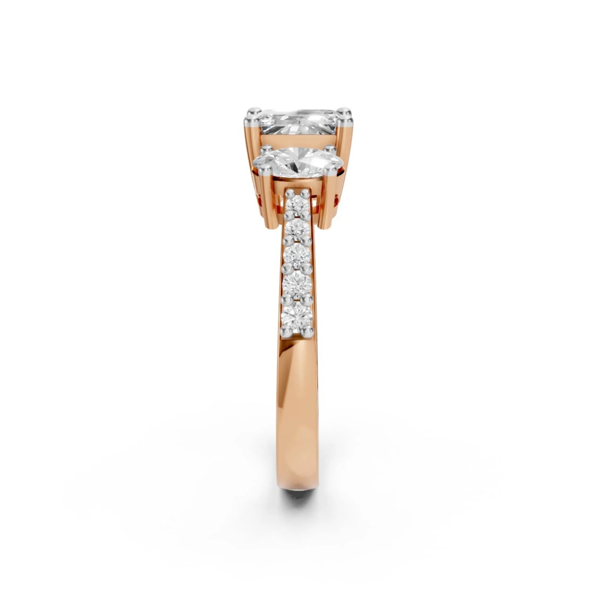 Radiant Three-Stone Ring Rose Gold