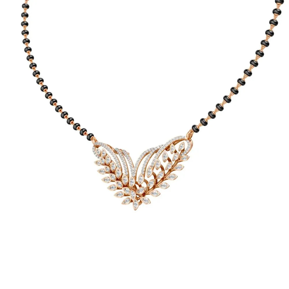 Leaf Motif Diamond Mangalsutra with Elegant Dual Curve Design Rose Gold