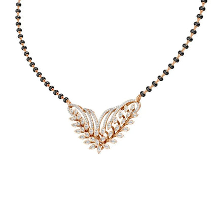 Leaf Motif Diamond Mangalsutra with Elegant Dual Curve Design Rose Gold