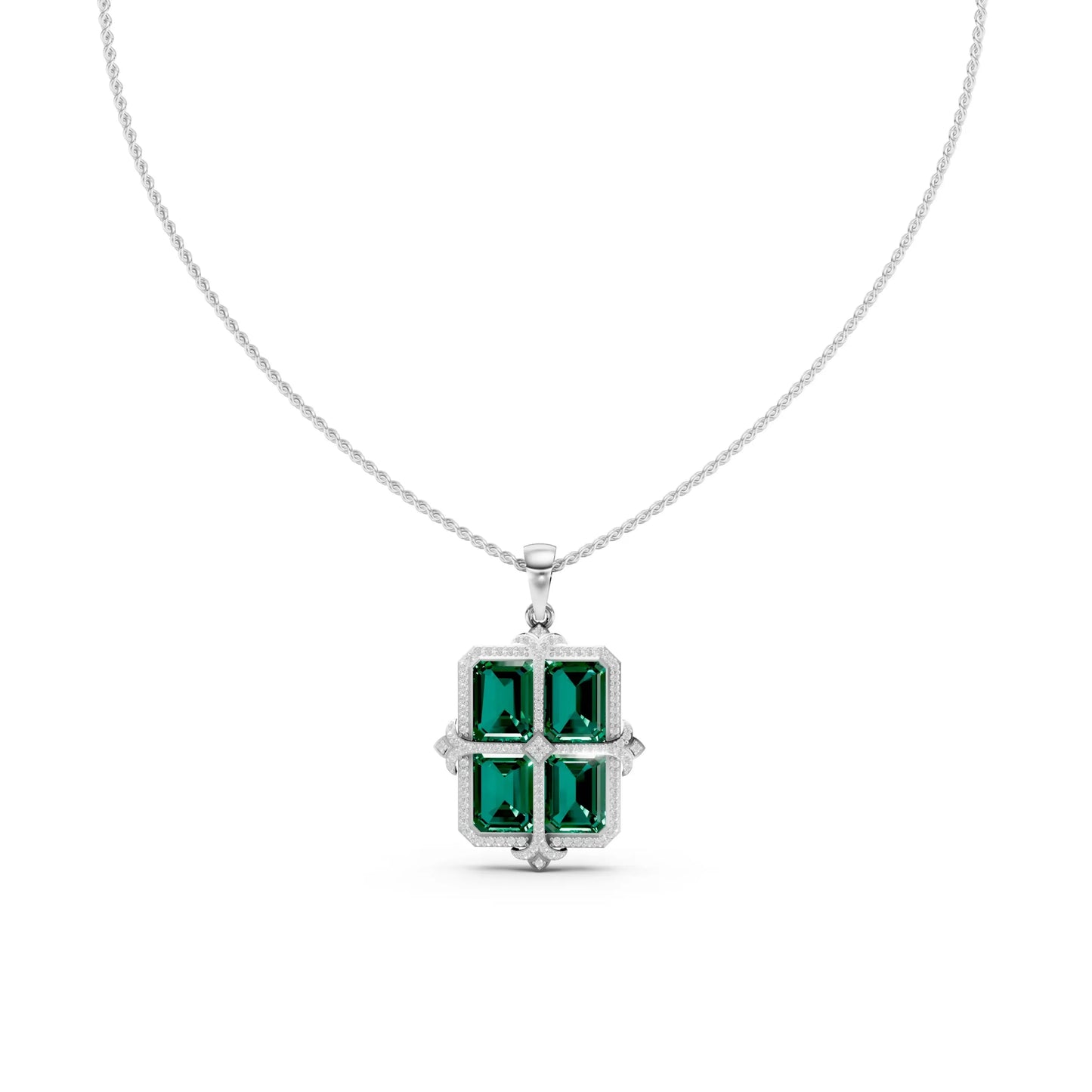 Emerald-Cut Quad Green Pendant White Gold