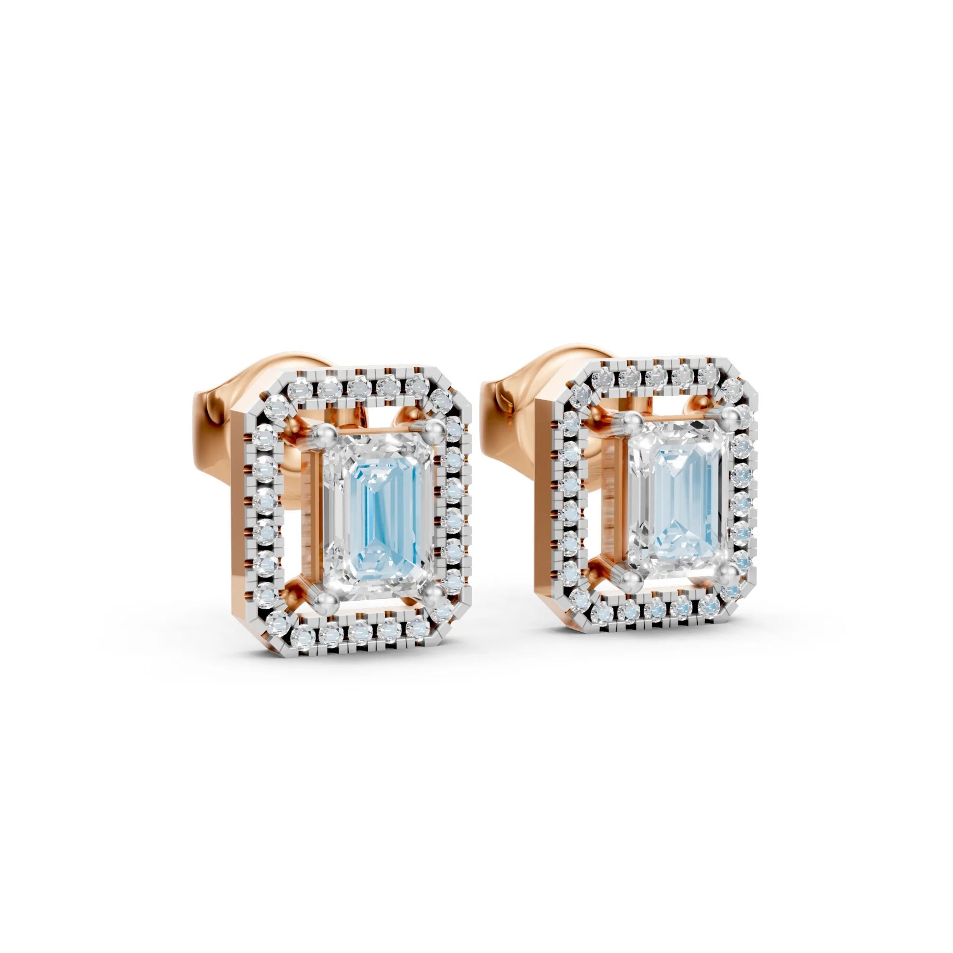 Emerald Cut Diamond Stud Earrings Rose Gold