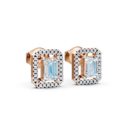 Emerald Cut Diamond Stud Earrings Rose Gold
