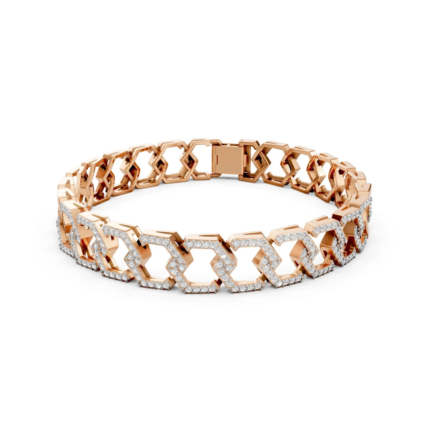 Geometric Link Diamond Bracelet Rose Gold