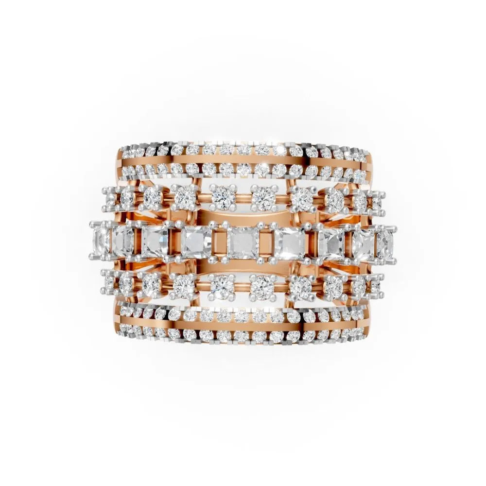 FloraGlint Multi-Row Diamond Ring Rose Gold