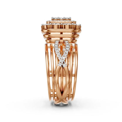 Grandeur Square Halo Cluster Ring Rose Gold