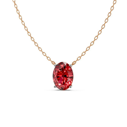Oval-Cut Red Color Stone Solitaire Necklace Rose Gold