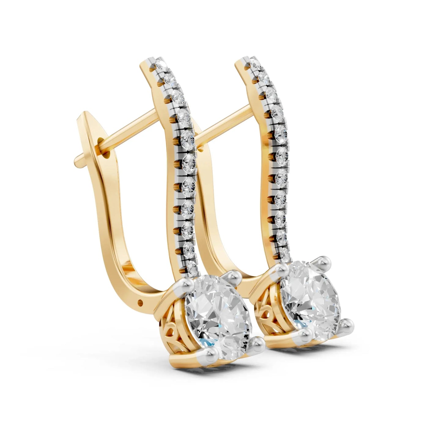 Round Diamond Drop Earrings Yellow Gold