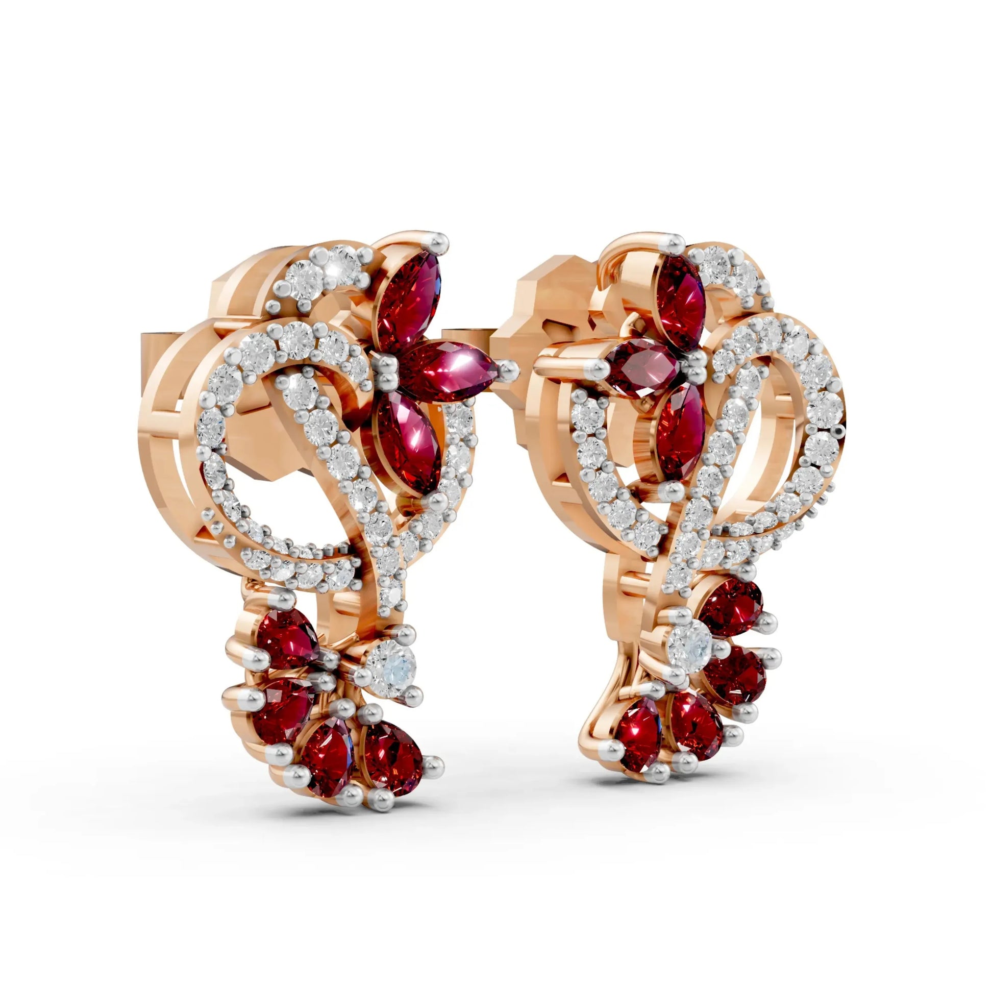 Ruby Floral Loop Earrings with Diamond Accents Rose Gold