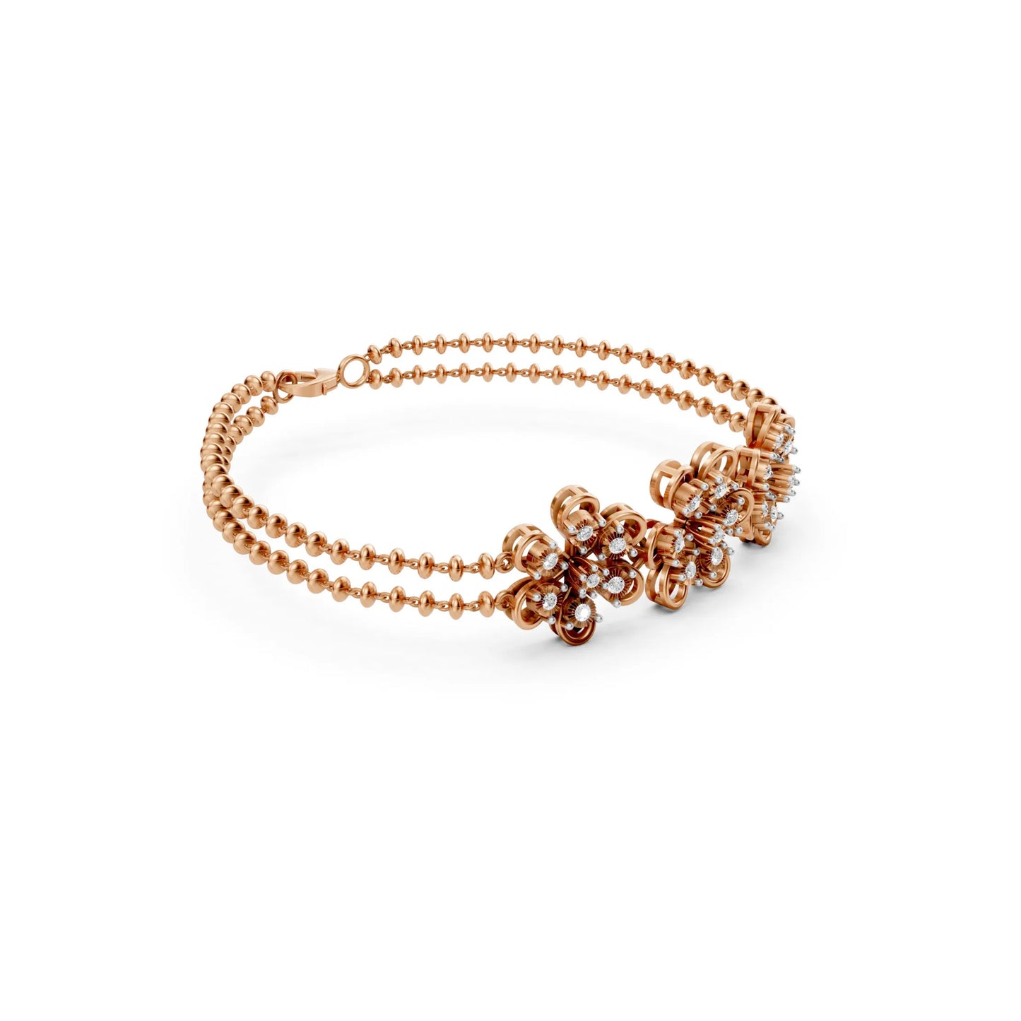 Floral Diamond Bracelet with Double Bead Chain Rose Gold