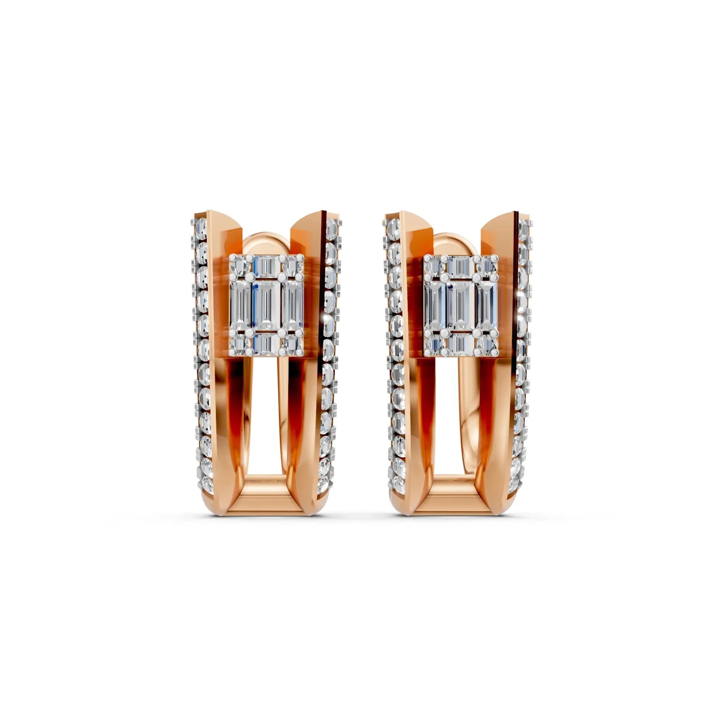 Modern Geometric Diamond Earrings Rose Gold