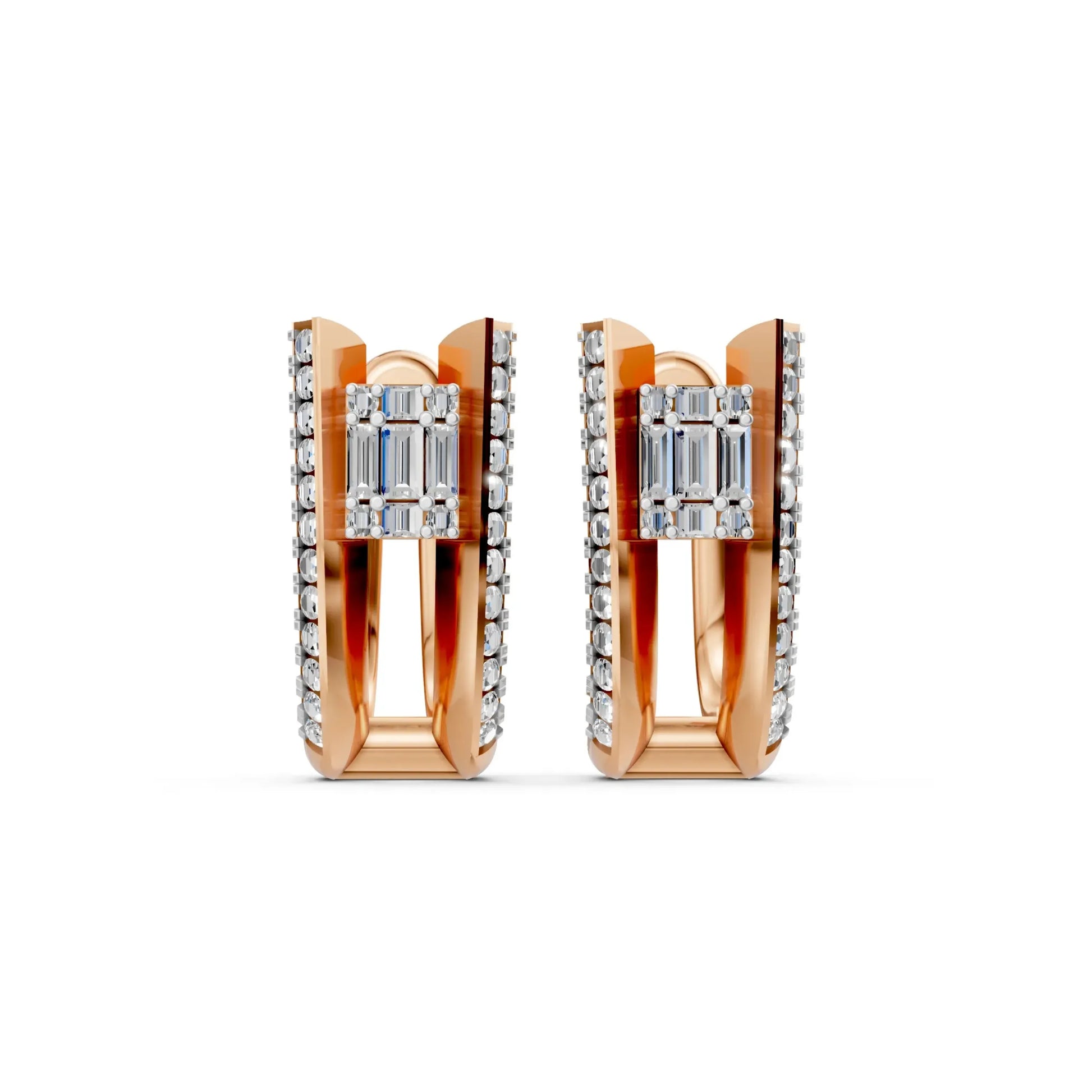 Modern Geometric Diamond Earrings Rose Gold