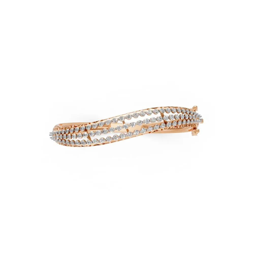 Triple Row Diamond Bangle Bracelet Rose Gold