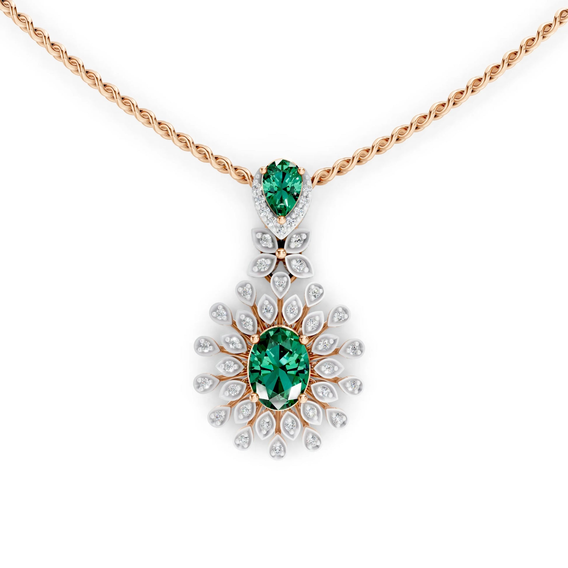 Green Gem Floral Diamond Pendant Rose Gold