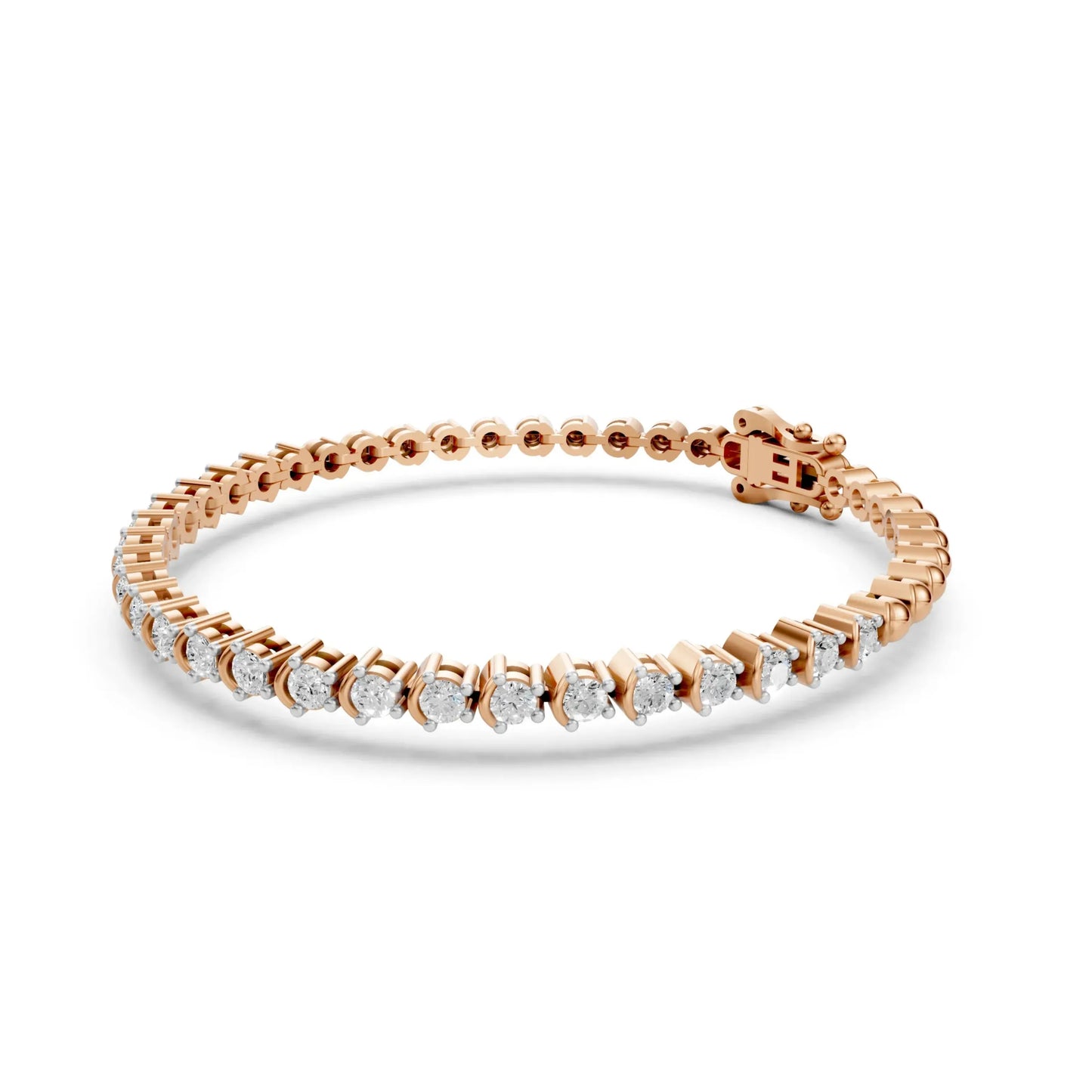 Round Cut Diamond Tennis Bracelet Rose Gold 