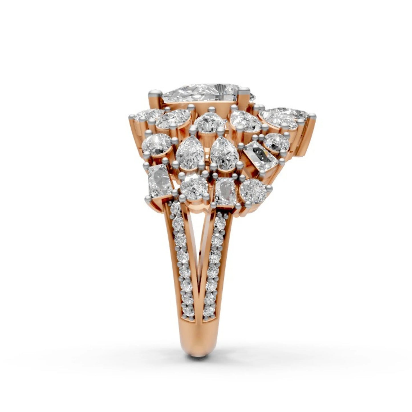 Couture Tiered Diamond Cluster Ring Rose Gold