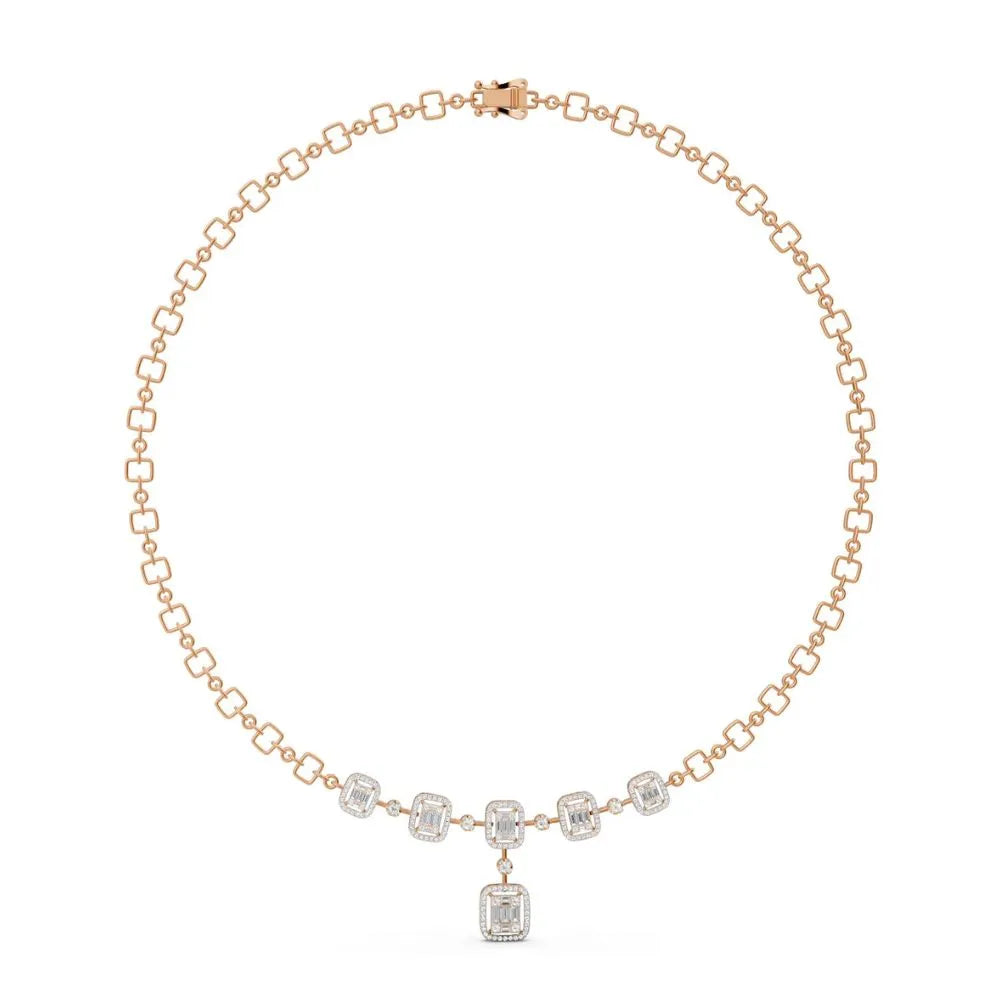 Emerald-Cut Diamond Drop Necklace Rose Gold