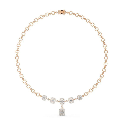 Emerald-Cut Diamond Drop Necklace Rose Gold