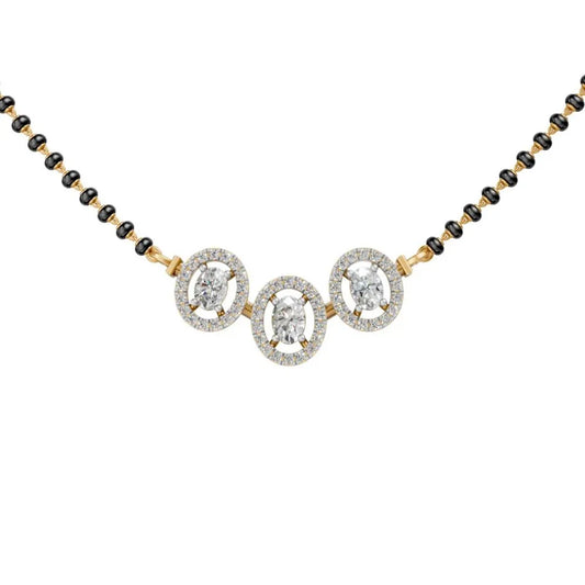 Triple Halo Diamond Mangalsutra in Modern Circular Design Yellow Gold