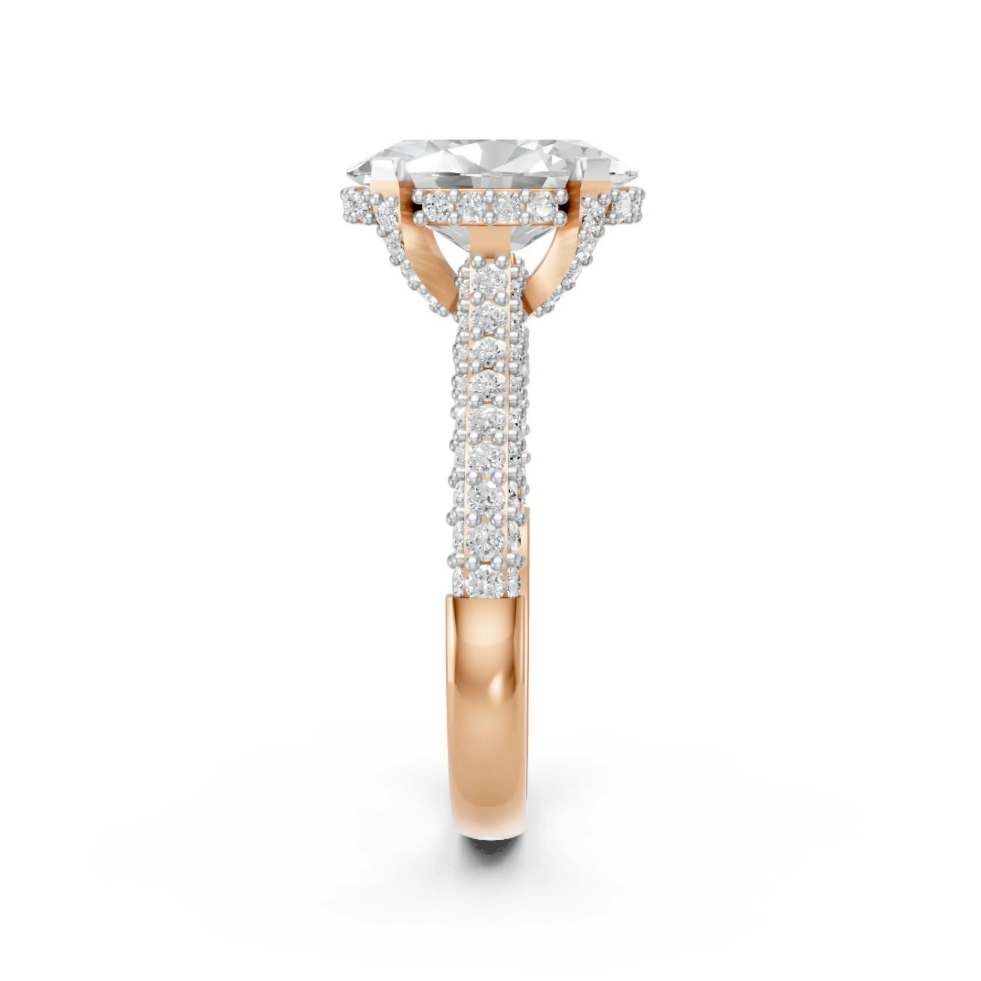 Elegant Oval Diamond Pavé Ring Rose Gold