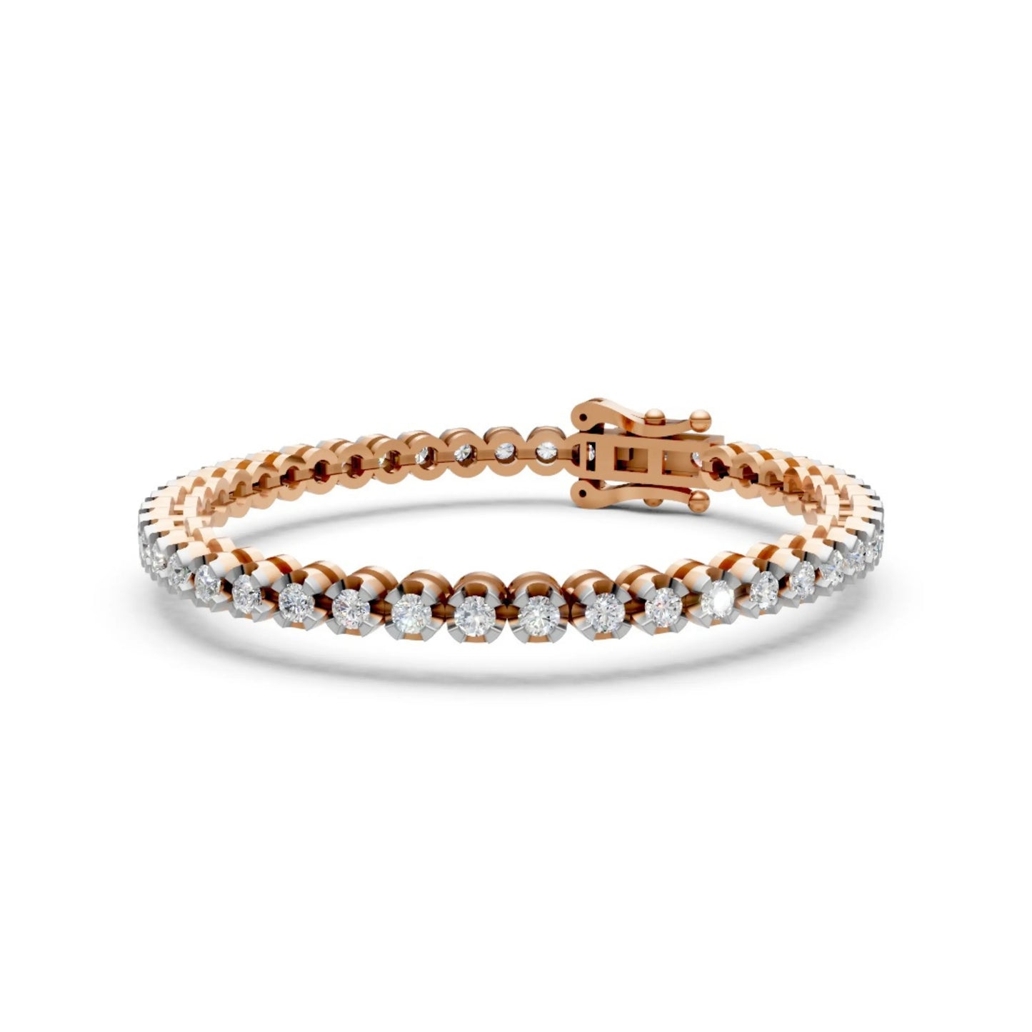 Round Diamond Tennis Bracelet Rose Gold