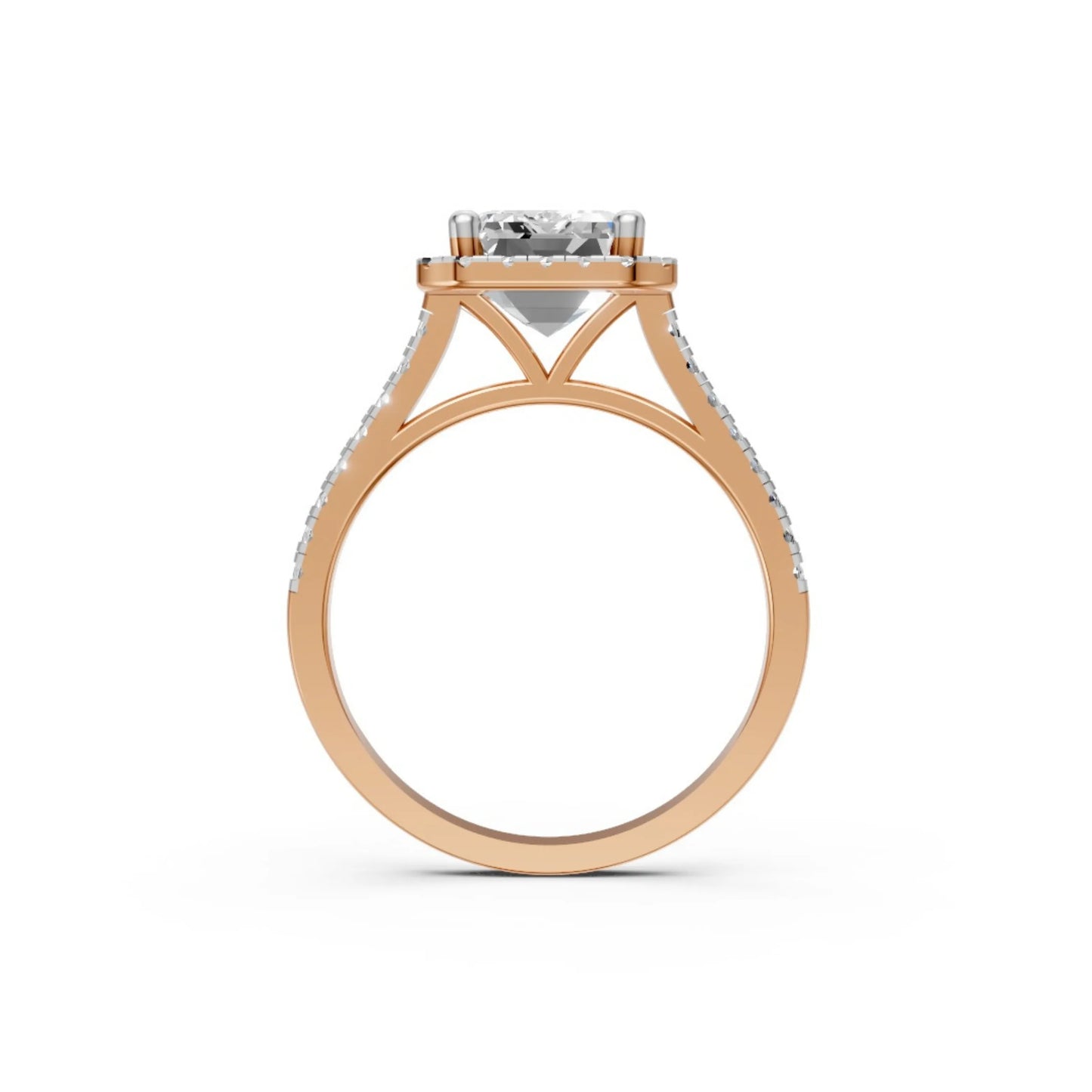 Halo Emerald-Cut Diamond Ring Rose Gold