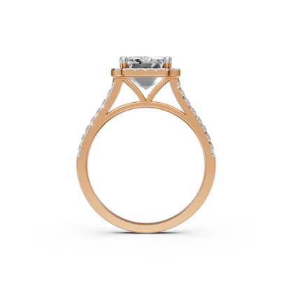 Halo Emerald-Cut Diamond Ring Rose Gold