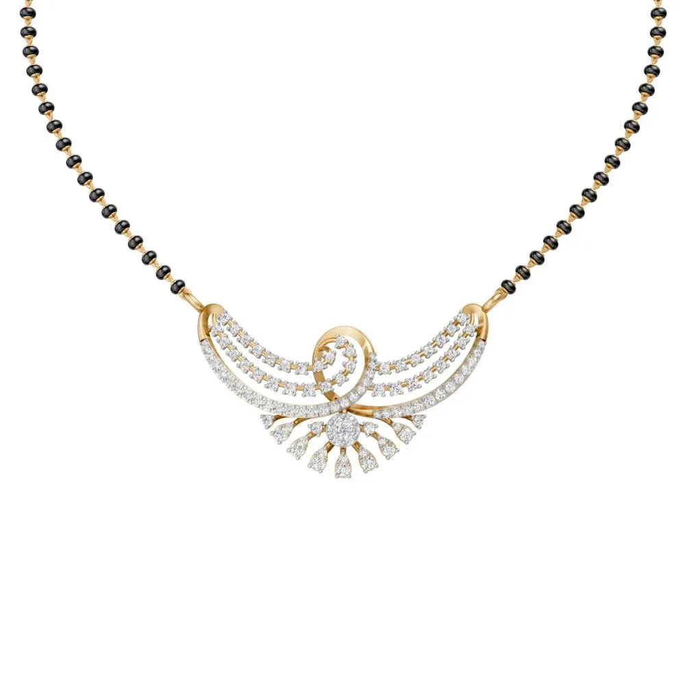 Designer Diamond Mangalsutra with Swirl Pattern Pendant Yellow Gold