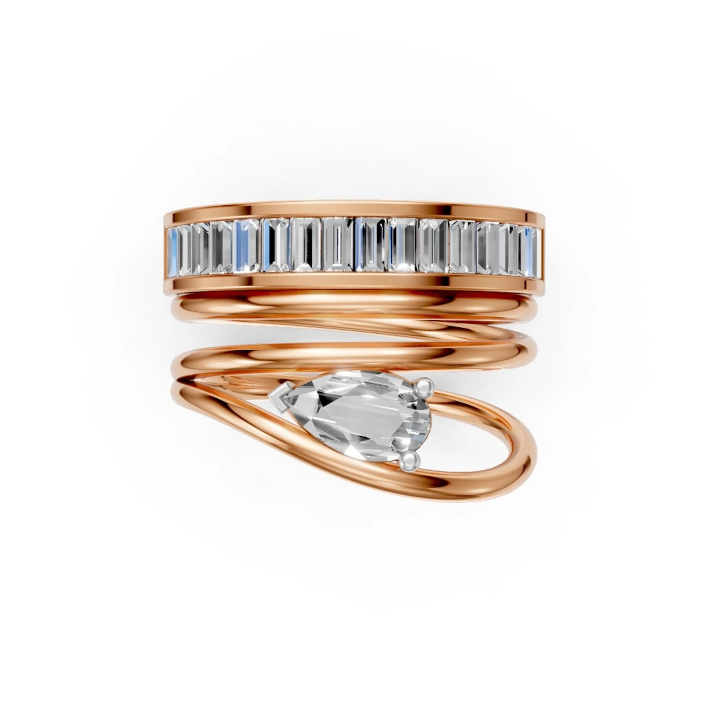 Pear Solitaire & Baguette Eternity Ring Set Rose Gold