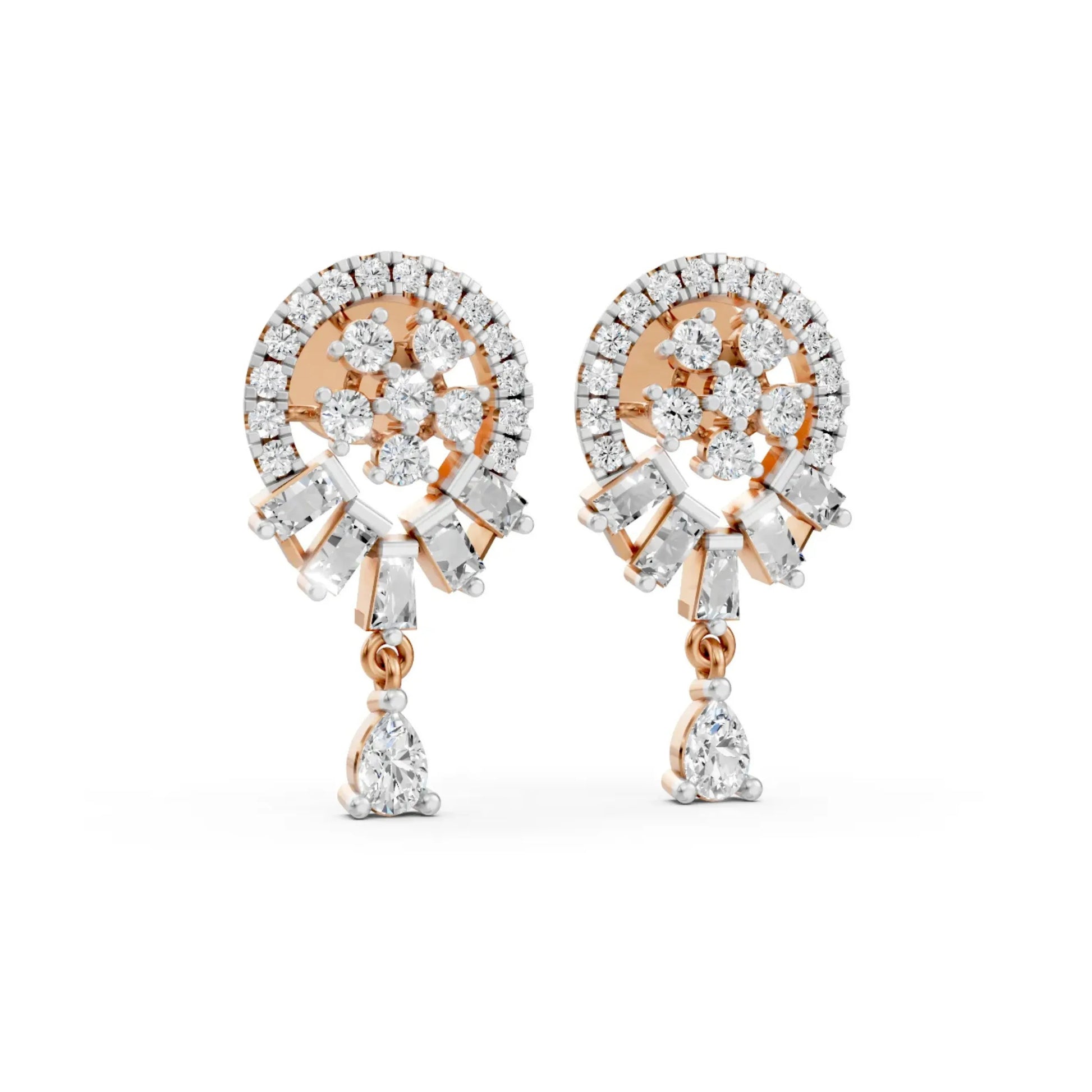 Multi-Cut Diamond Drop Earrings Rose Gold