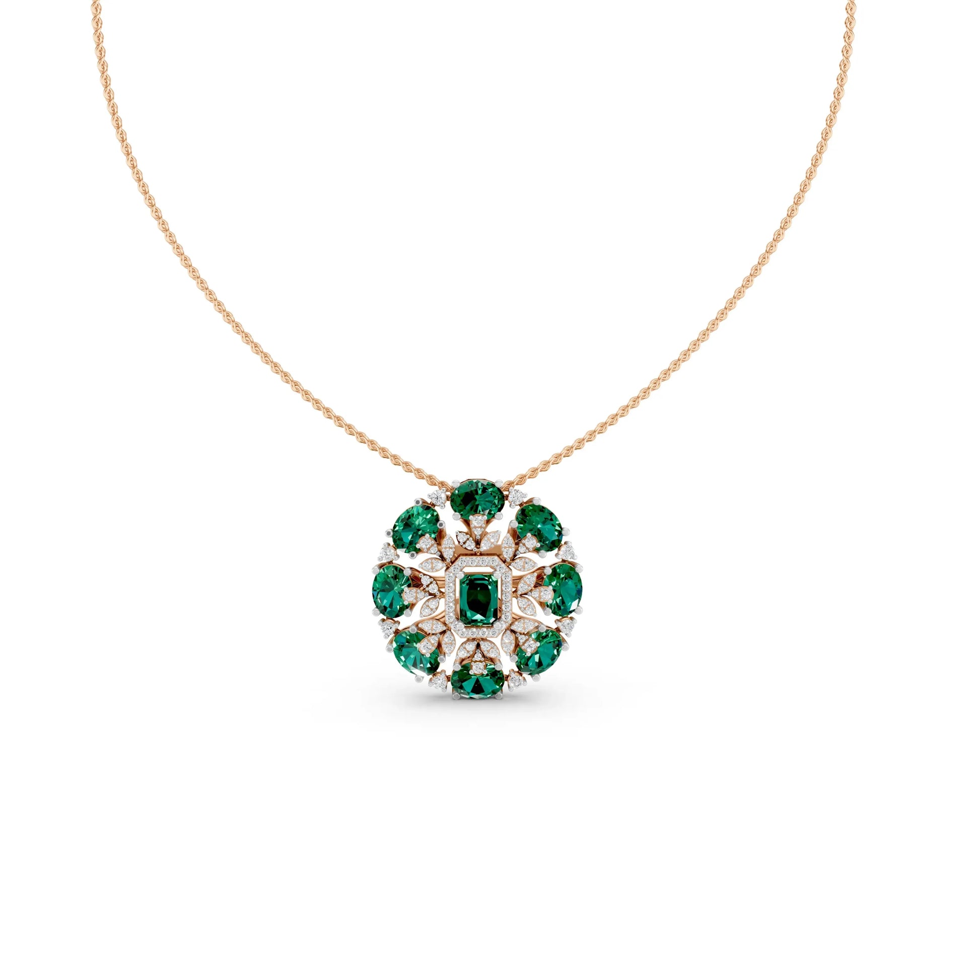 Emerald Floral Cocktail Pendant Rose Gold