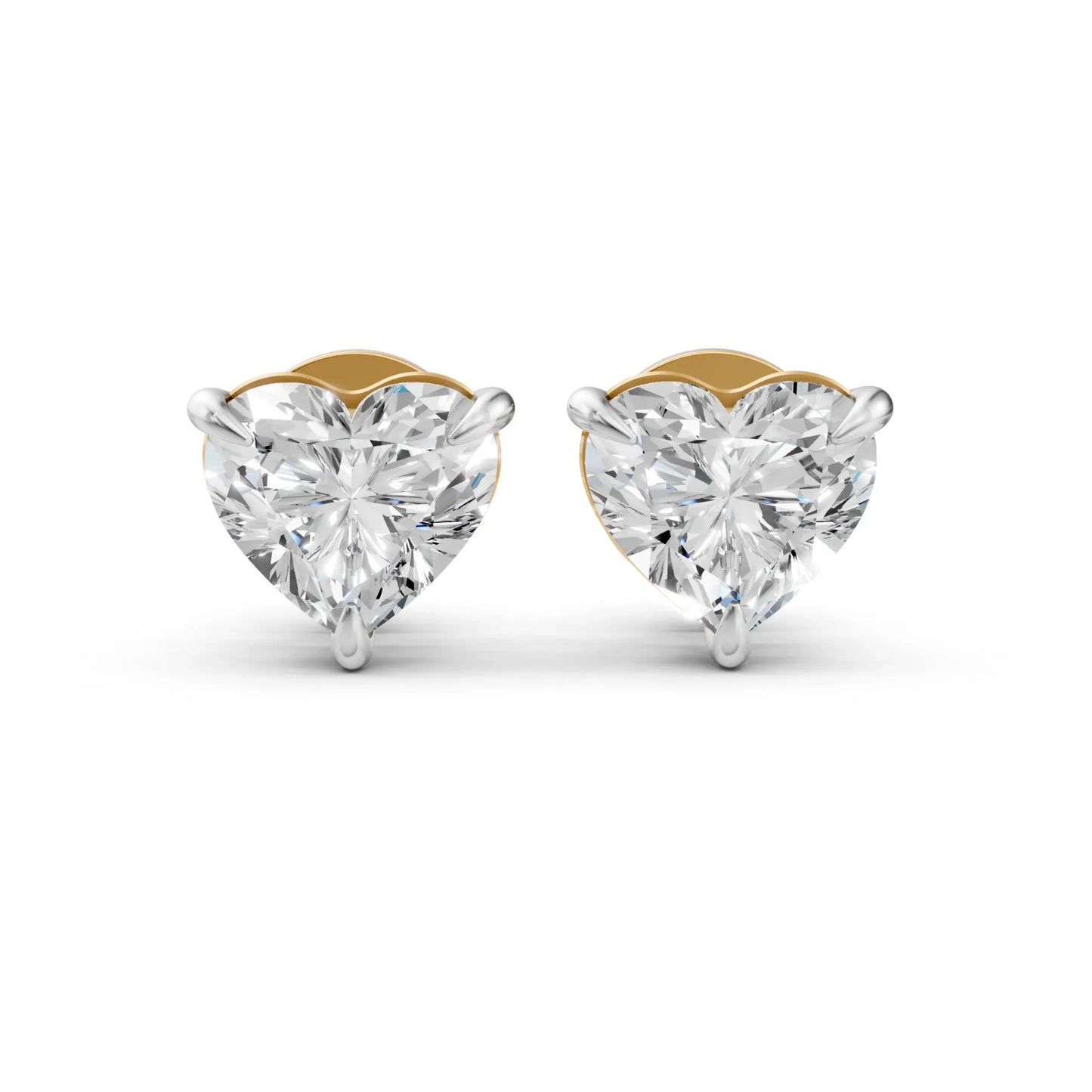 Heart-Shaped Diamond Stud Earrings Yellow Gold