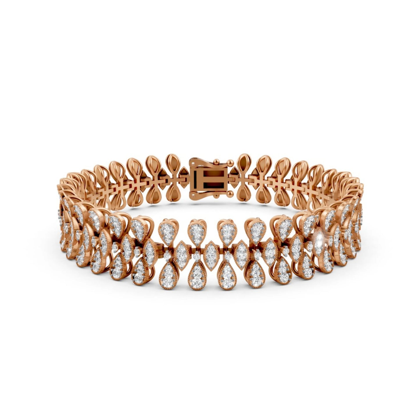Diamond Leaf-Link Bracelet Rose Gold