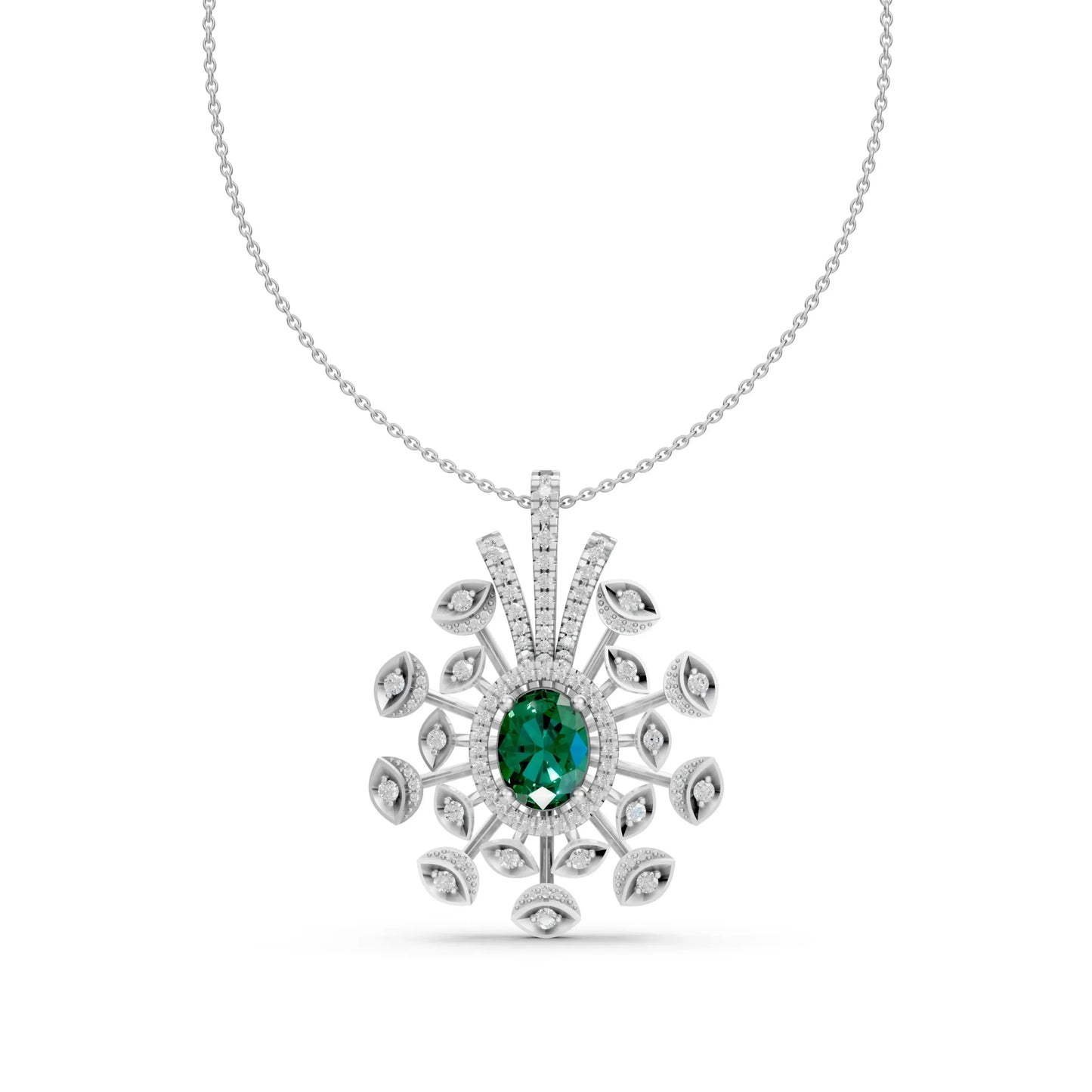 Peacock Feather Green Pendant White Gold
