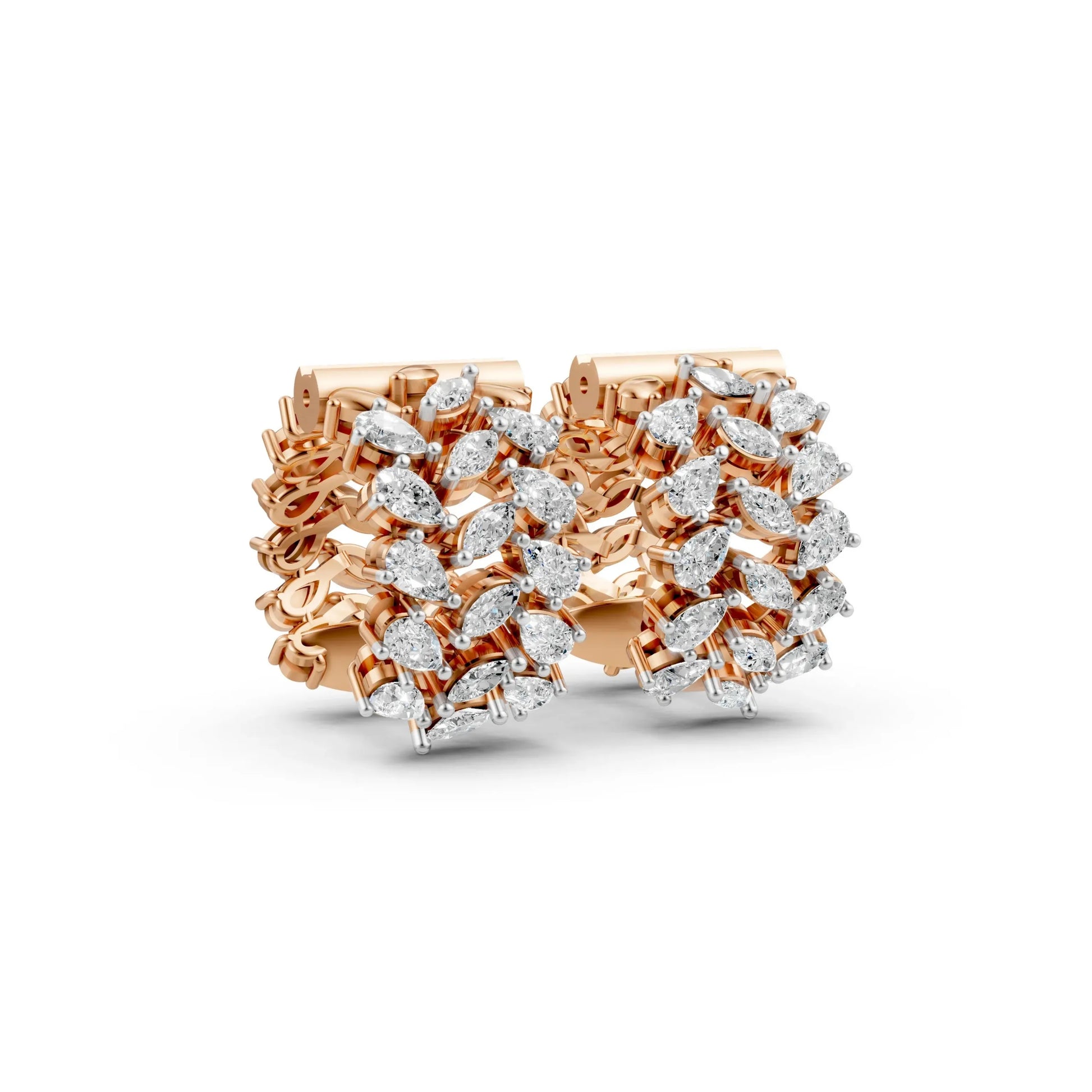 Pear-Round Cluster Hoop Earrings Rose Gold