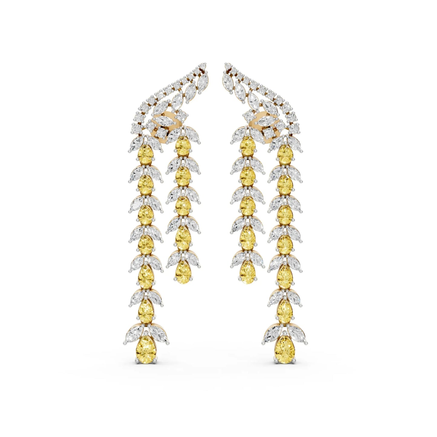 Long Drop Earrings with Yellow Pear Diamonds Yellow Gold