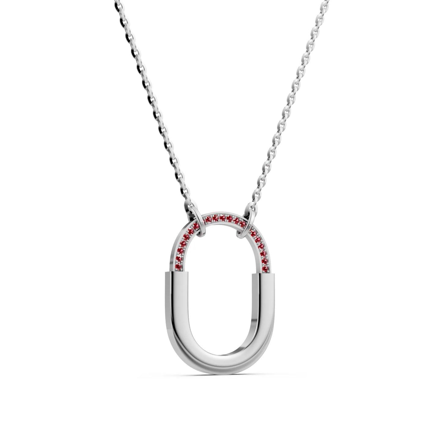 Ruby-Accented Geometric Link Necklace White Gold
