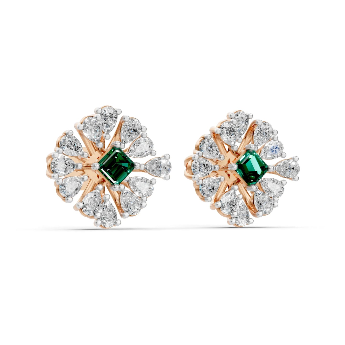 Emerald-Centered Stud Earrings Rose Gold