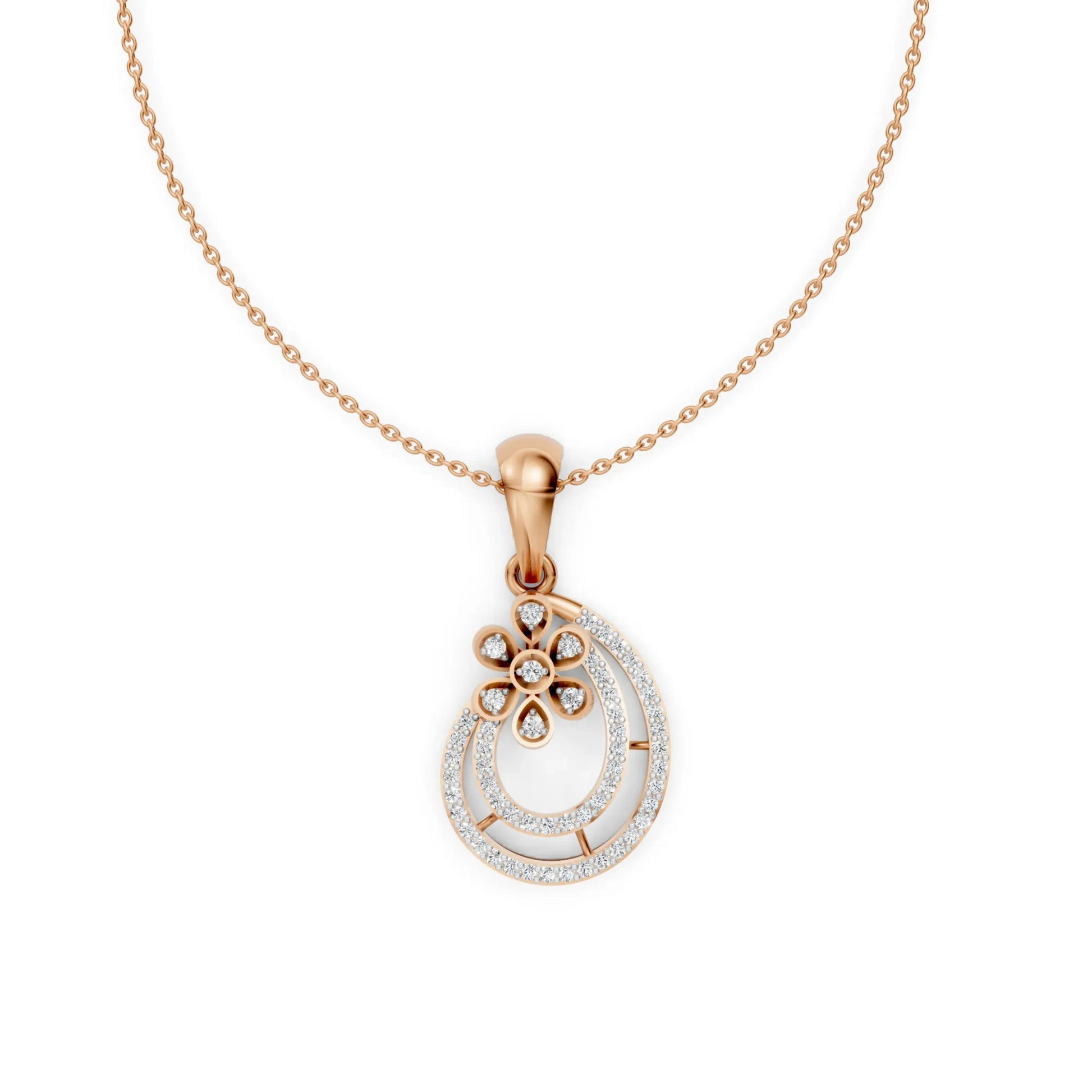 Twin Halo Floral Pendant Rose Gold