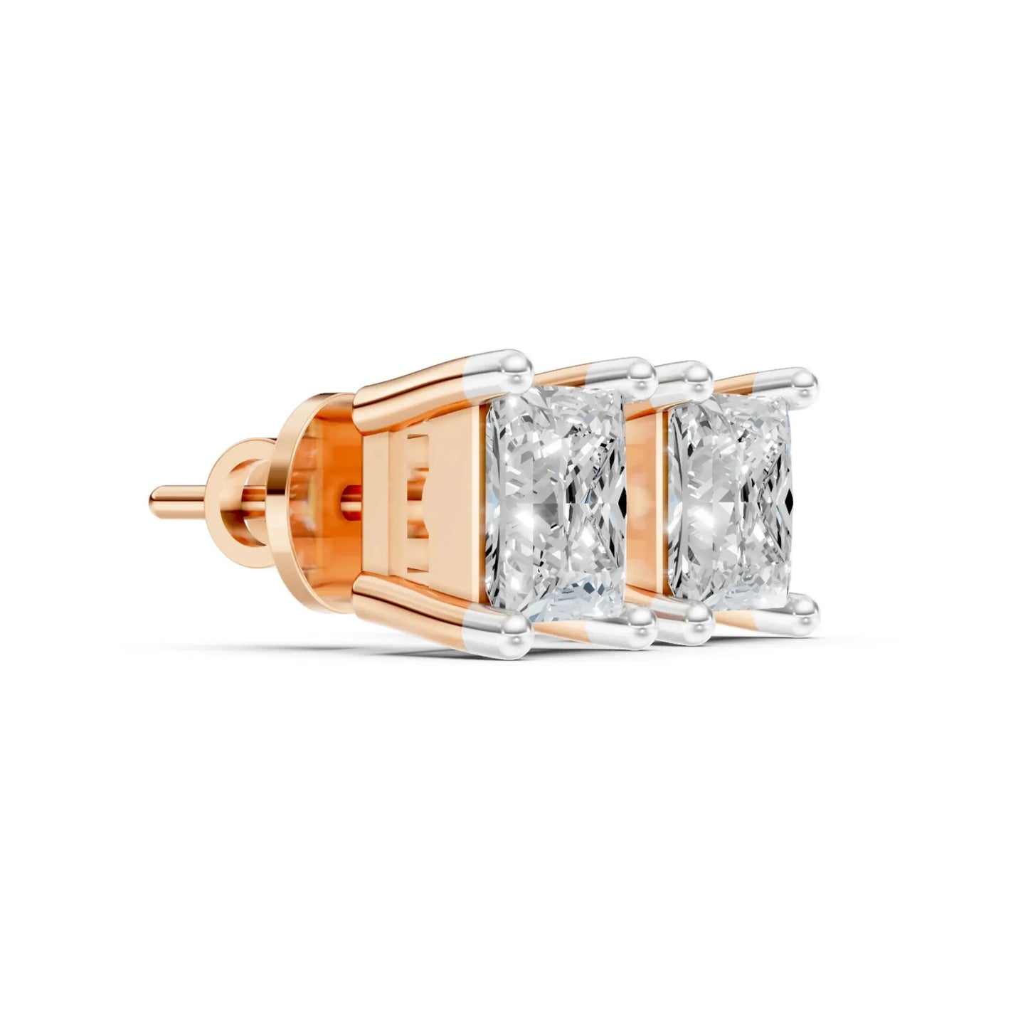 Princess Cut Diamond Stud Earrings Rose Gold