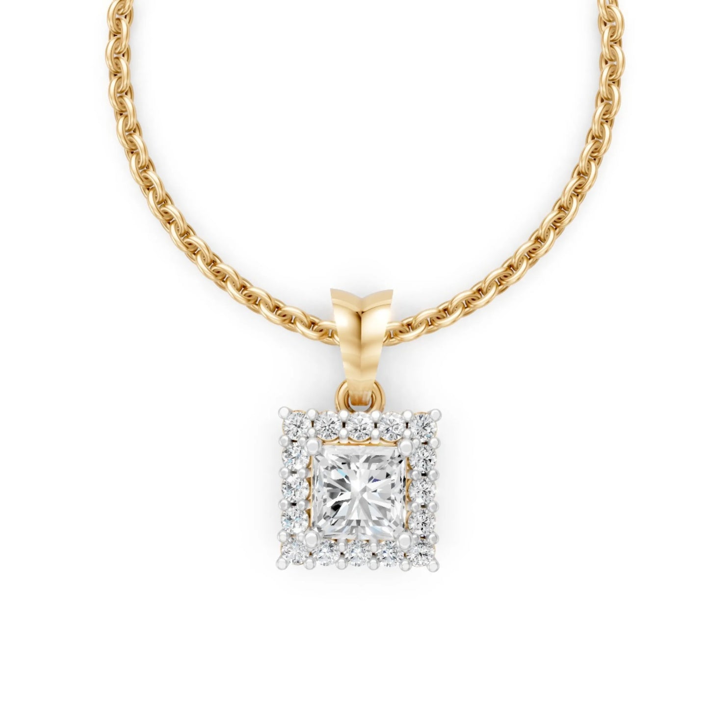 Asscher Halo Pendant Yellow Gold