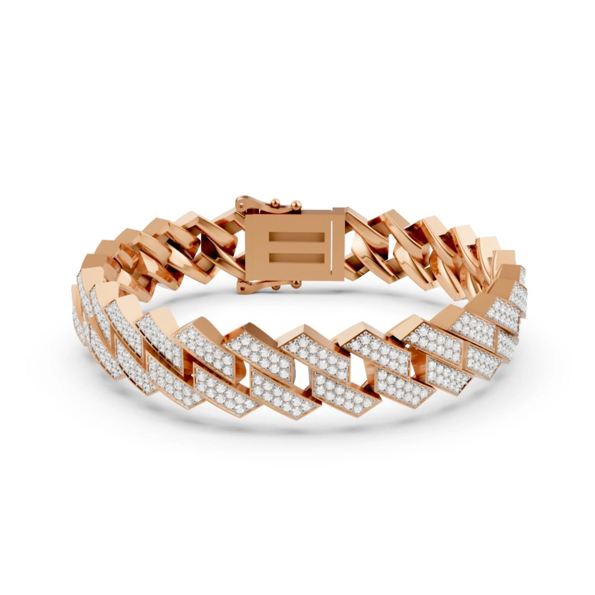 Wide Link Diamond Bracelet Rose Gold