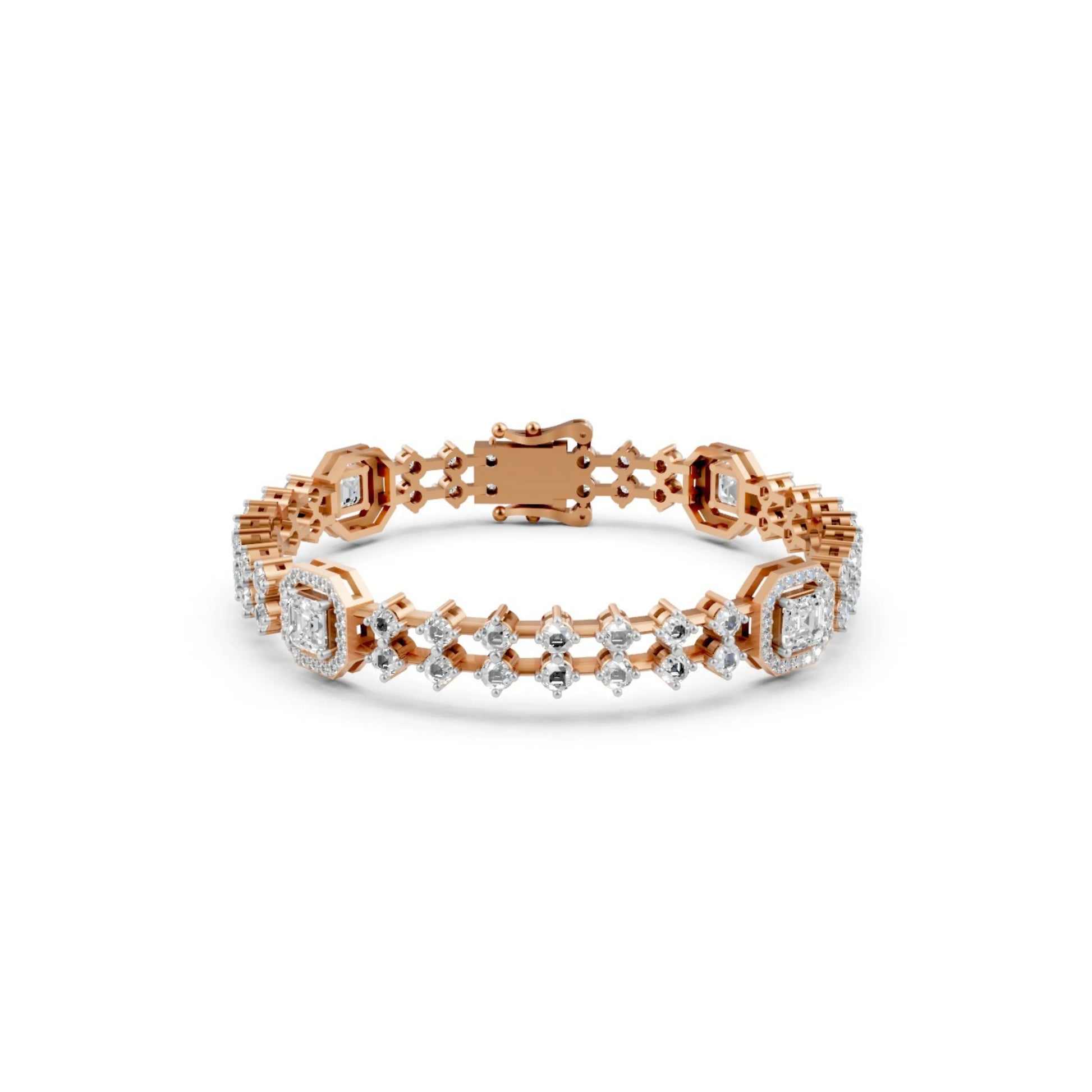 Diamond Bracelet with Halo Stations Rose Gold
