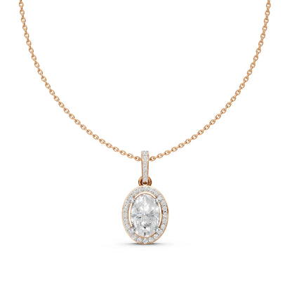 Classic Oval Cut Diamond Pendant with Halo Setting Rose Gold