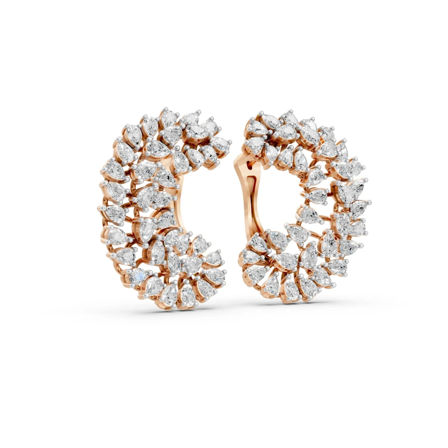 Double Row Diamond Hoop Earrings Rose Gold